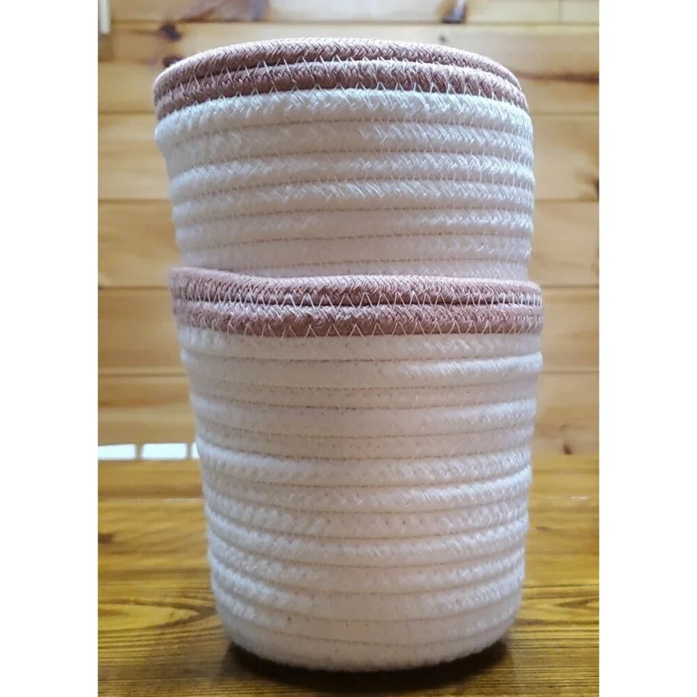 2ct Hanging Rope Baskets Cream/pink(rose) flower pot , herb, great for any plant